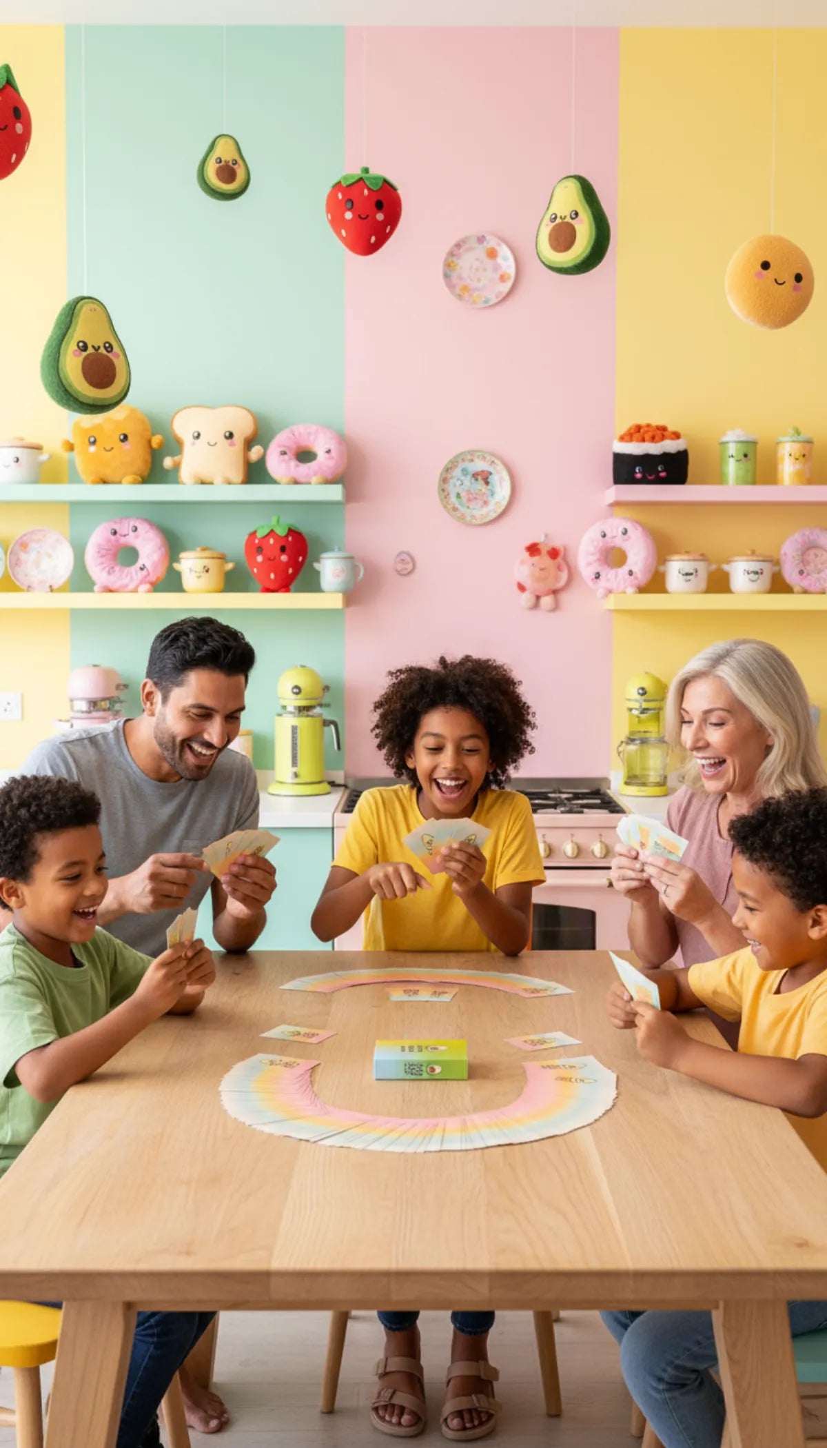Family playing in a kawaii kitchen